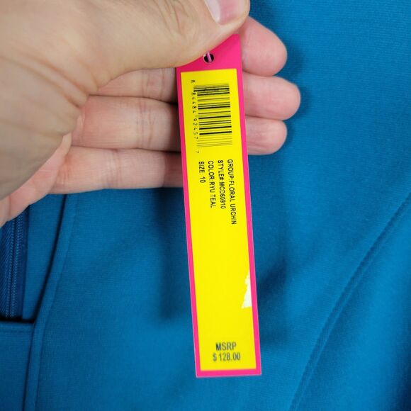 NWT CATHERINE MALANDRINO MCD60190 Turquoise Blue Split Neck Sheath Dress SIZE 10 - Picture 3 of 11